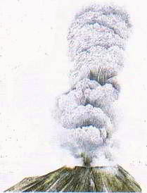 Конвекционные потоки выбрасывают из жерла вулкана в атмосферу облака пепла